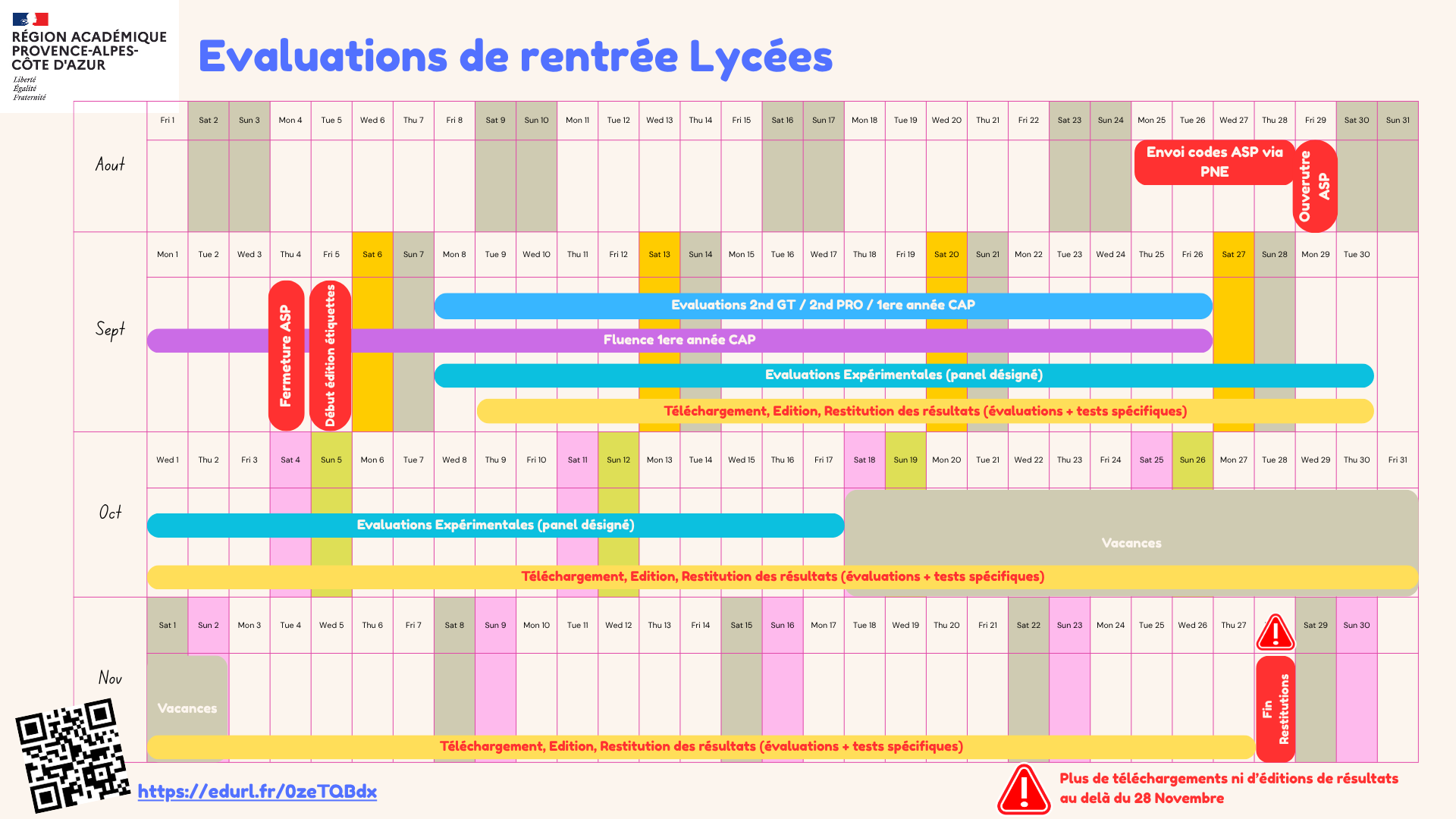 Calendrier Lycée