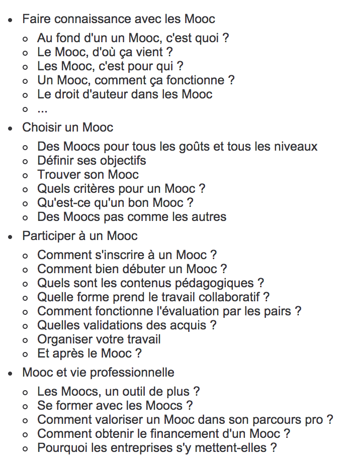 Sommaire du livre le guide pratique des Mooc