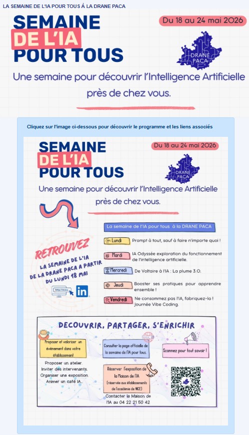 Programme Semaine de l'IA pour tous - Du 18 au 24 mai 2026 - DRANE PACA