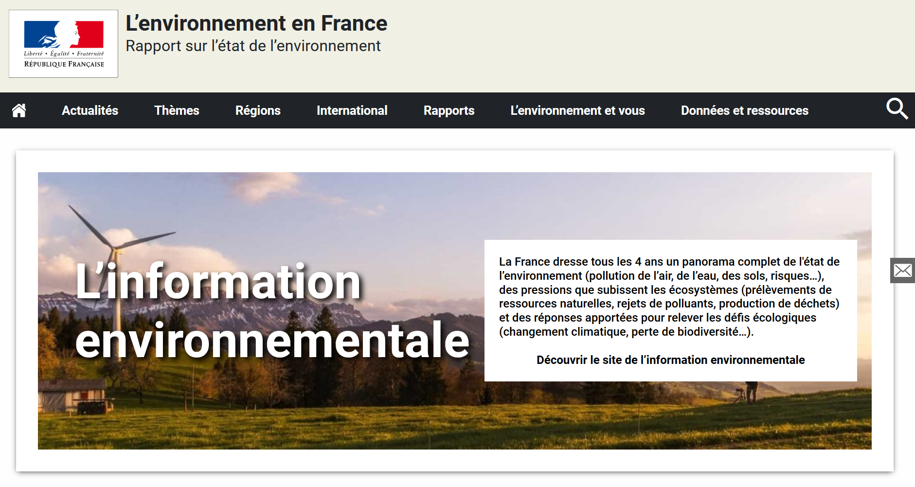 Rapport sur l'état de l'environnement 2019