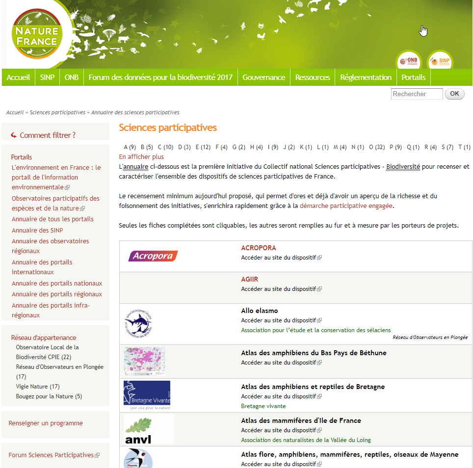 Annuaire des plateformes de science participative