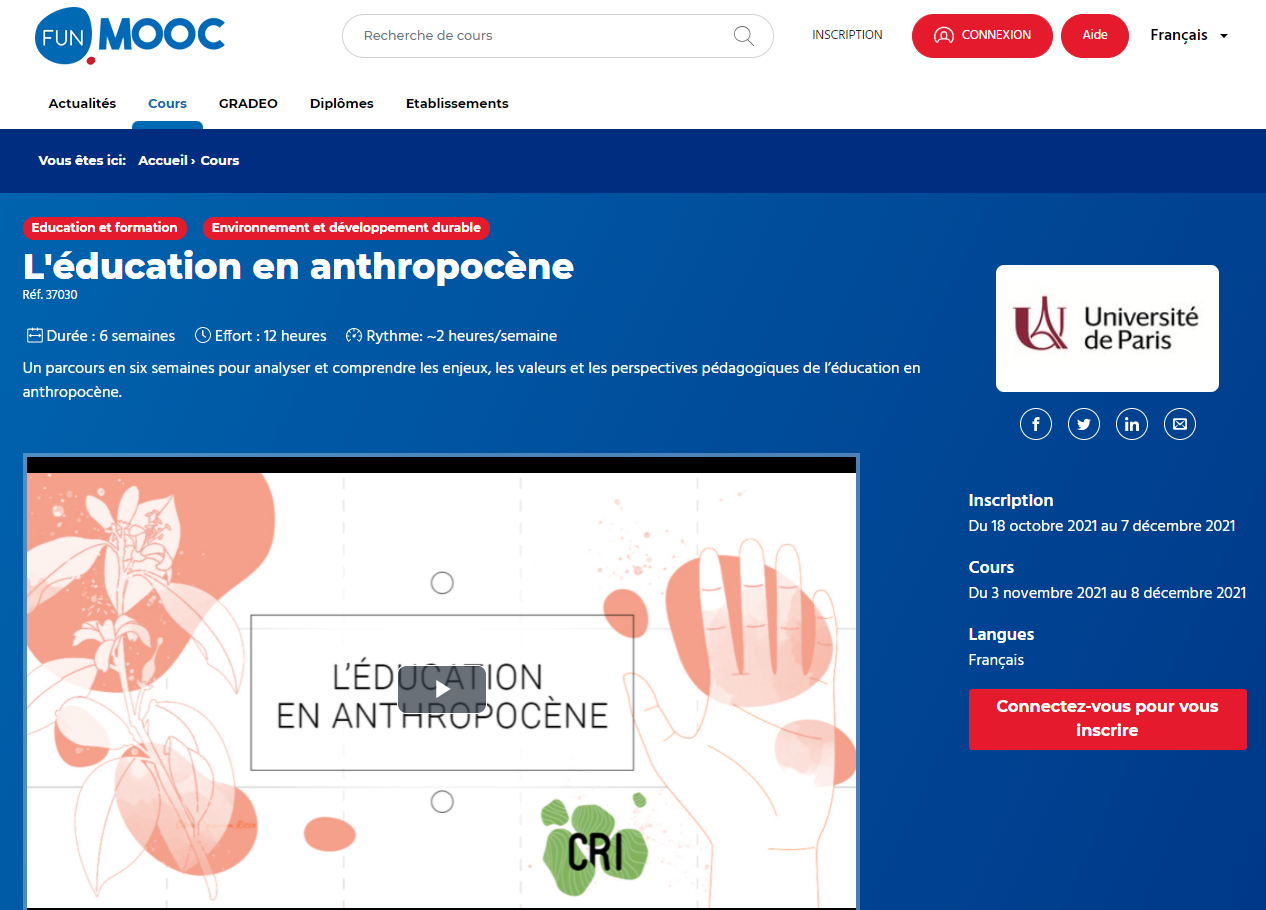 MOOC L'éducation en anthropocène