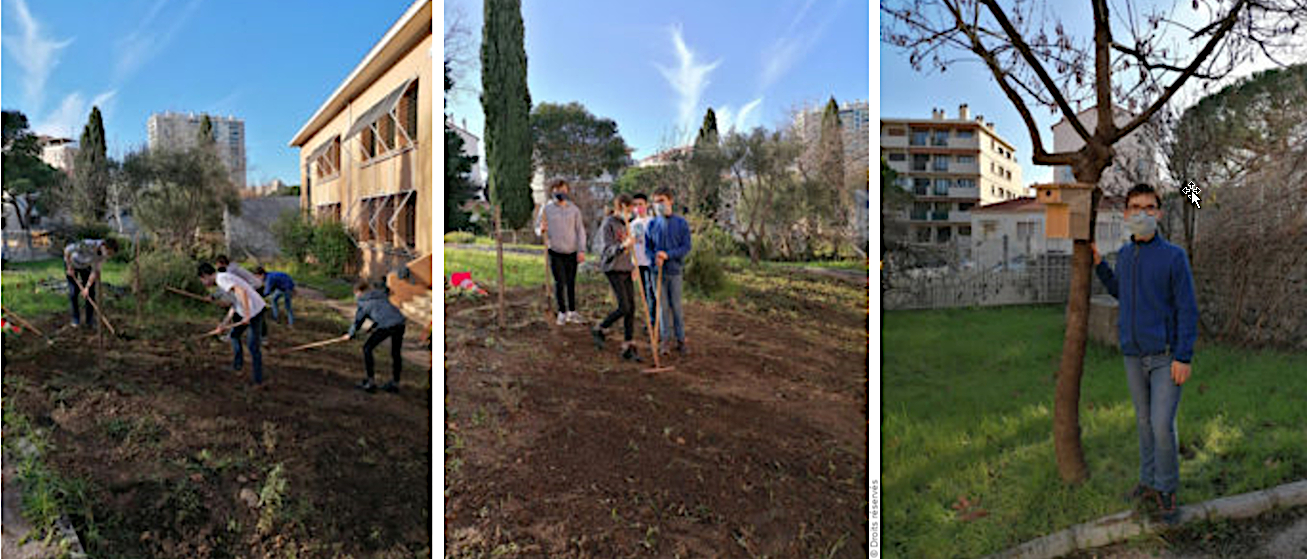 Les élèves du collège Maurice-Ravel de Toulon sur le jardin du collège