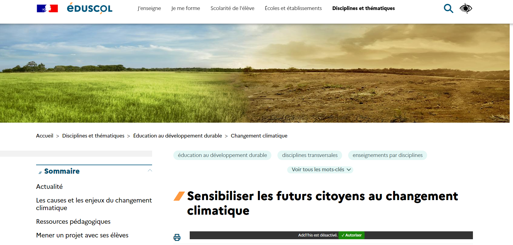 Ressources pour sensibiliser les élèves au changement climatique