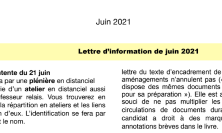 LETTRE D’INFORMATION  JUIN 2021