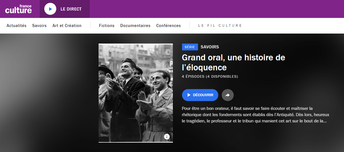 France Culture : Grand oral, une histoire d’éloquence