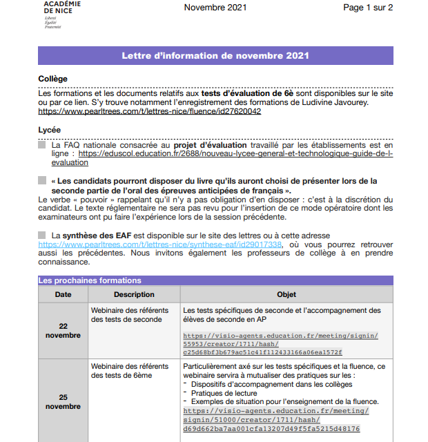 Lettre d’information de Lettres – novembre 2021