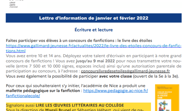 Lettre d’information en Lettres -janvier et février 2022-