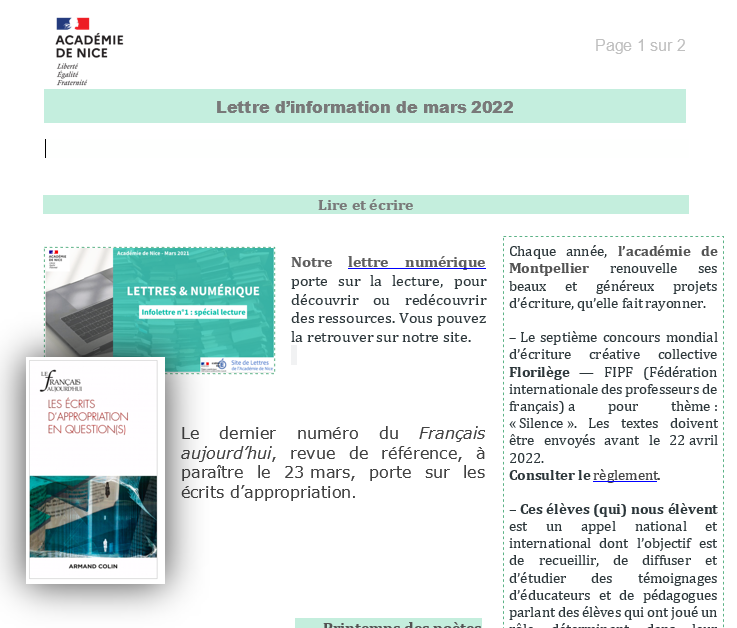 Lettre d’information de mars 2022