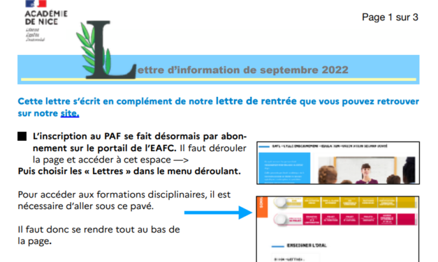 Lettre d’information Lettres – septembre 2022