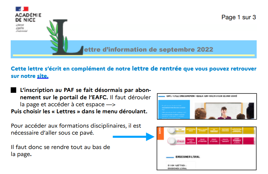 Lettre d’information Lettres – septembre 2022