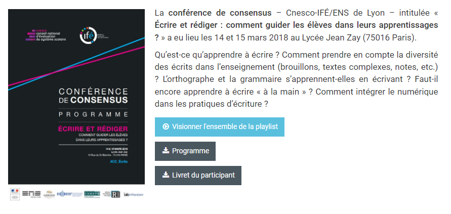 « Écrire et rédiger : comment guider les élèves dans leurs apprentissages ? » – La conférence de consensus – Cnesco-IFÉ/ENS de Lyon (14 et 15 mars 2018 au Lycée Jean Zay – Paris).