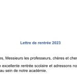 Lettre de rentrée de l’inspection de lettres – septembre 2023