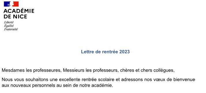 Lettre de rentrée de l’inspection de lettres – septembre 2023