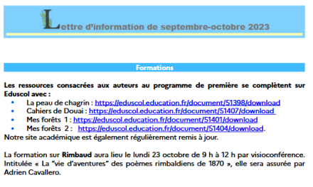 Lettre d’information – septembre 2023 –