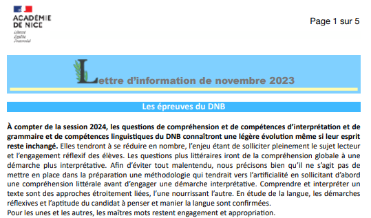 Lettre d’information- novembre 2023