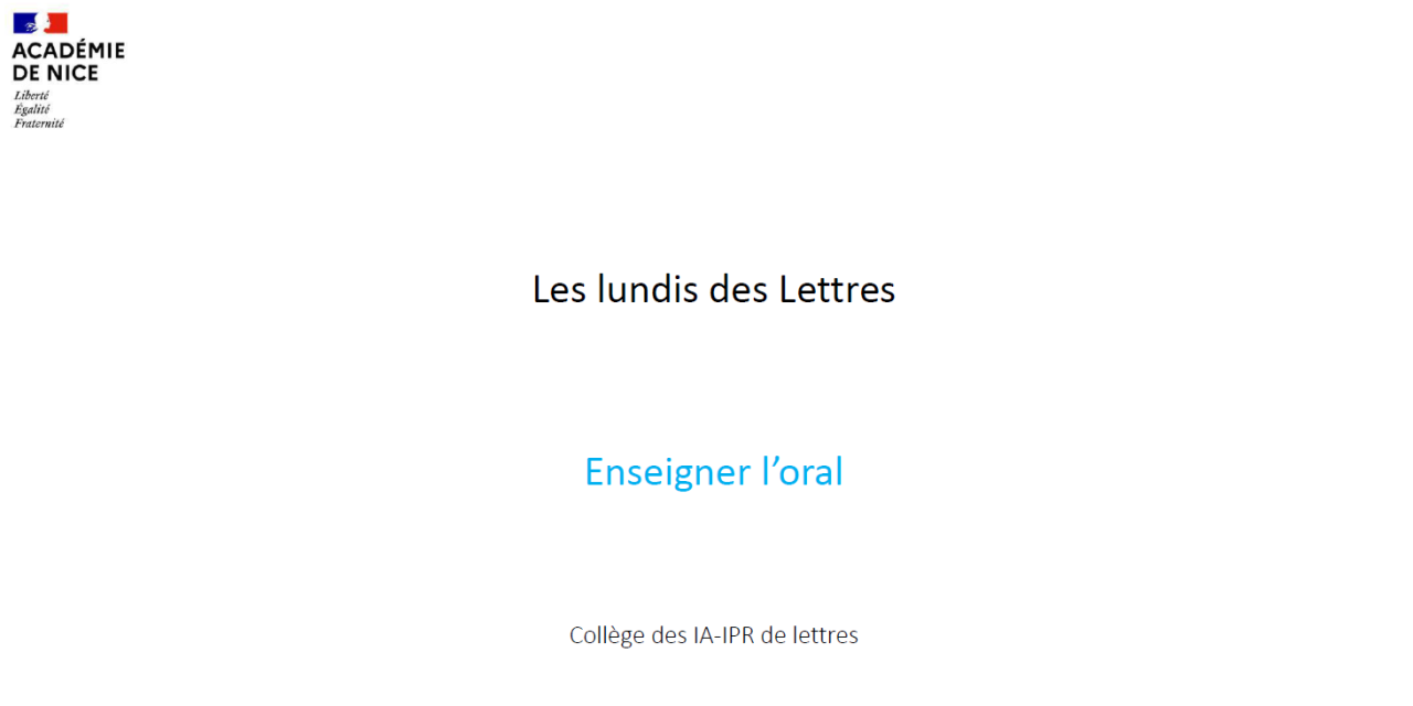 Lundis des Lettres -Enseigner l’oral – 6 janvier 2025